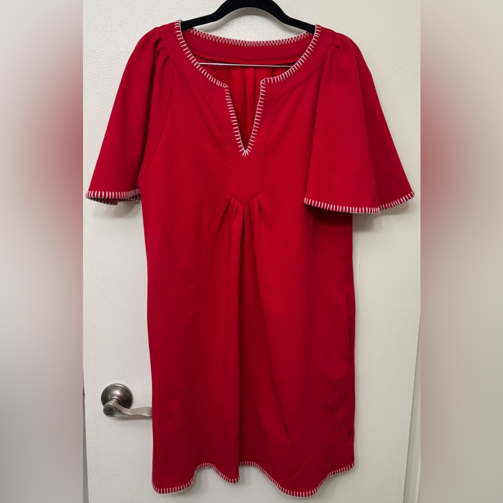 Red Flutter Sleeve Mini Dress | Flowy Feminine A-Line Cocktail Dress - Picture 3 of 3